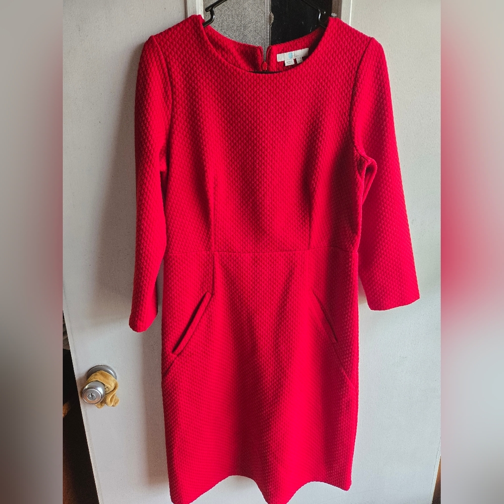 Boden Vibrant Red Long Sleeve Quilted Dress EUC